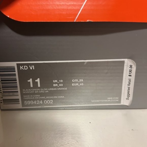 Nike Mens KD VI 6 Texas Kevin Durant Sz 11
